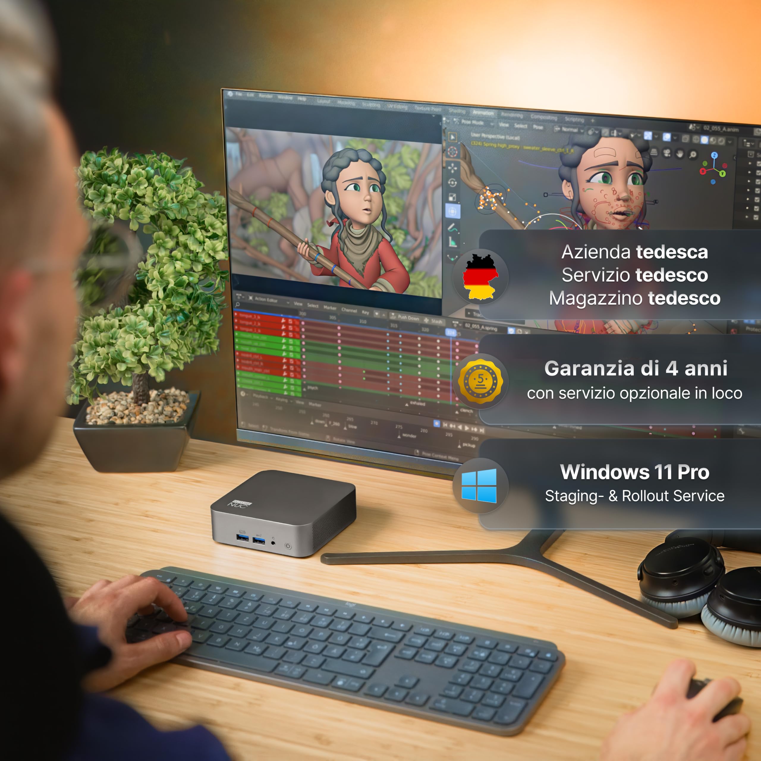 AMD Ryzen Mini PC R5-7535HS - 16GB RAM, SSD 512GB | Marchio tedesco | Garanzia di 4 anni - 8 core fino a 4,8GHz - DDR5 - WiFi 7 - HDMI 2.1 - Mini PC slim per home office
