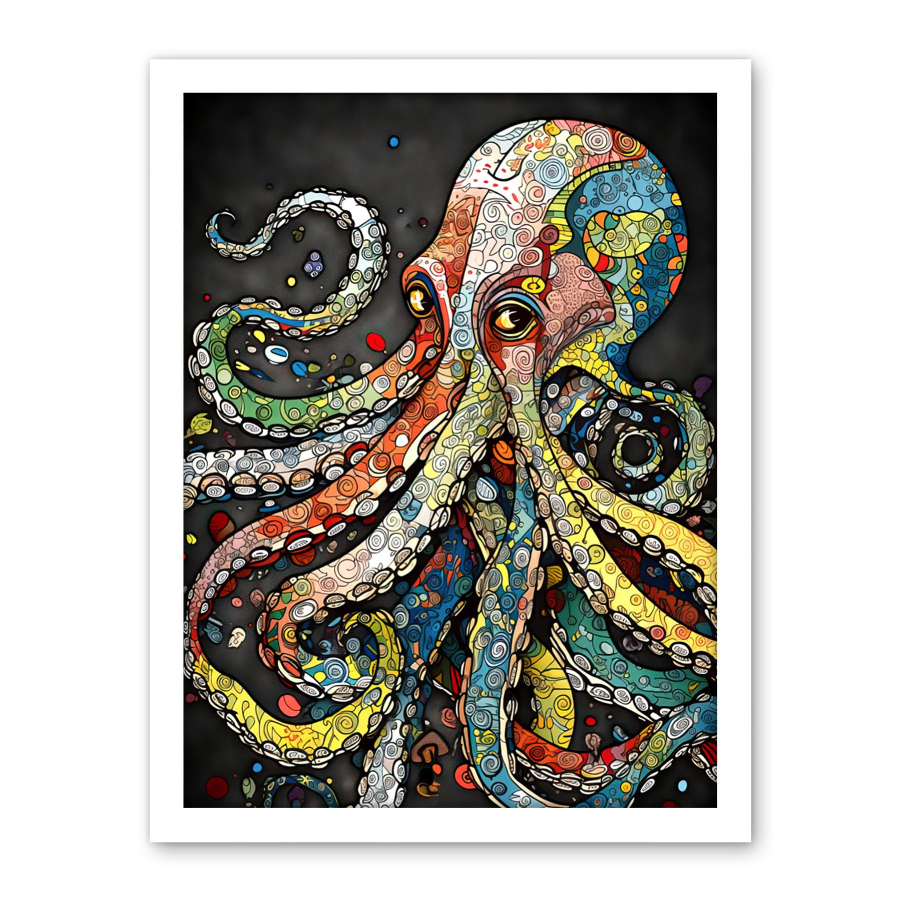 Artery8 Behind the Octopus Eyes Watercolour Pastel Colour Tentacle Doodle Pattern Artwork Framed Wall Art Print 18X24 Inch