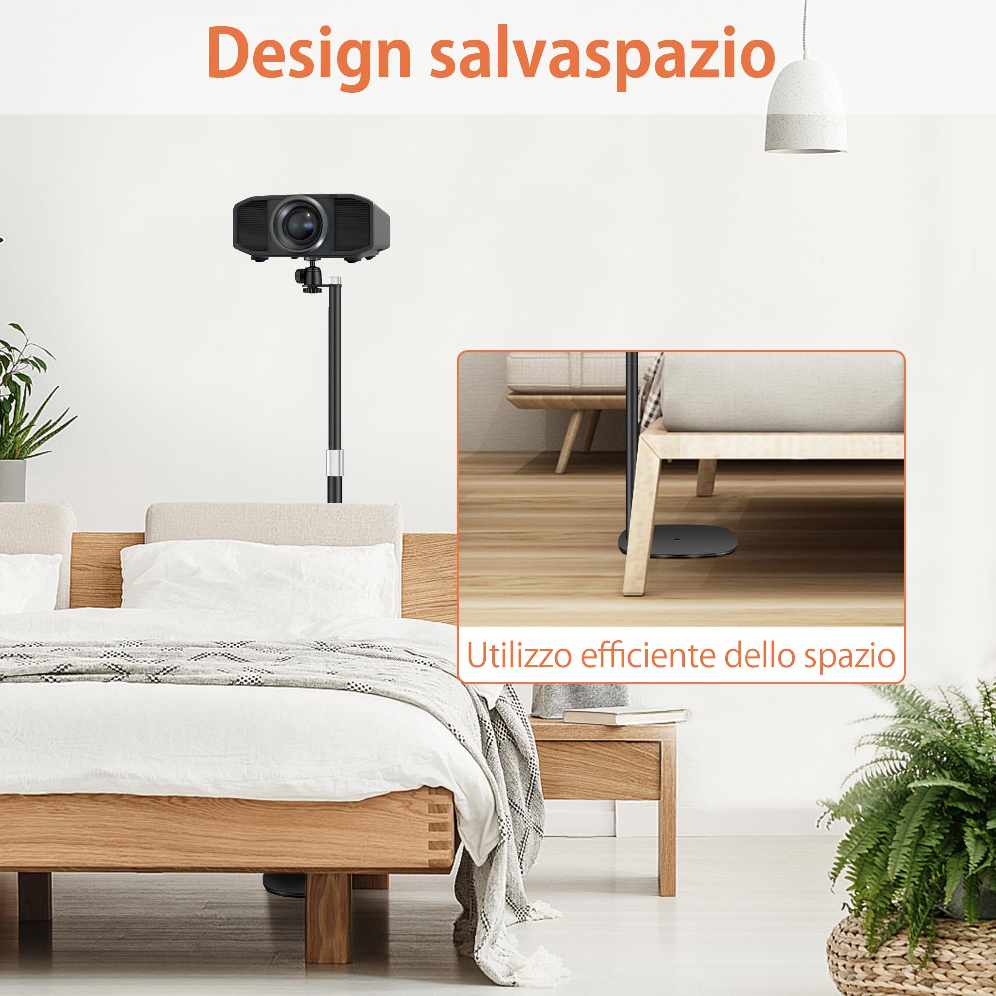 Supporto per Proiettore in Metallo, Altezza Regolabile 90-126 cm con Rotazione ad Angolo di 360°, Salvaspazio, Supporta Fino a 5 kg, Compatibile con proiettori, fotocamere, Telecamera e altro