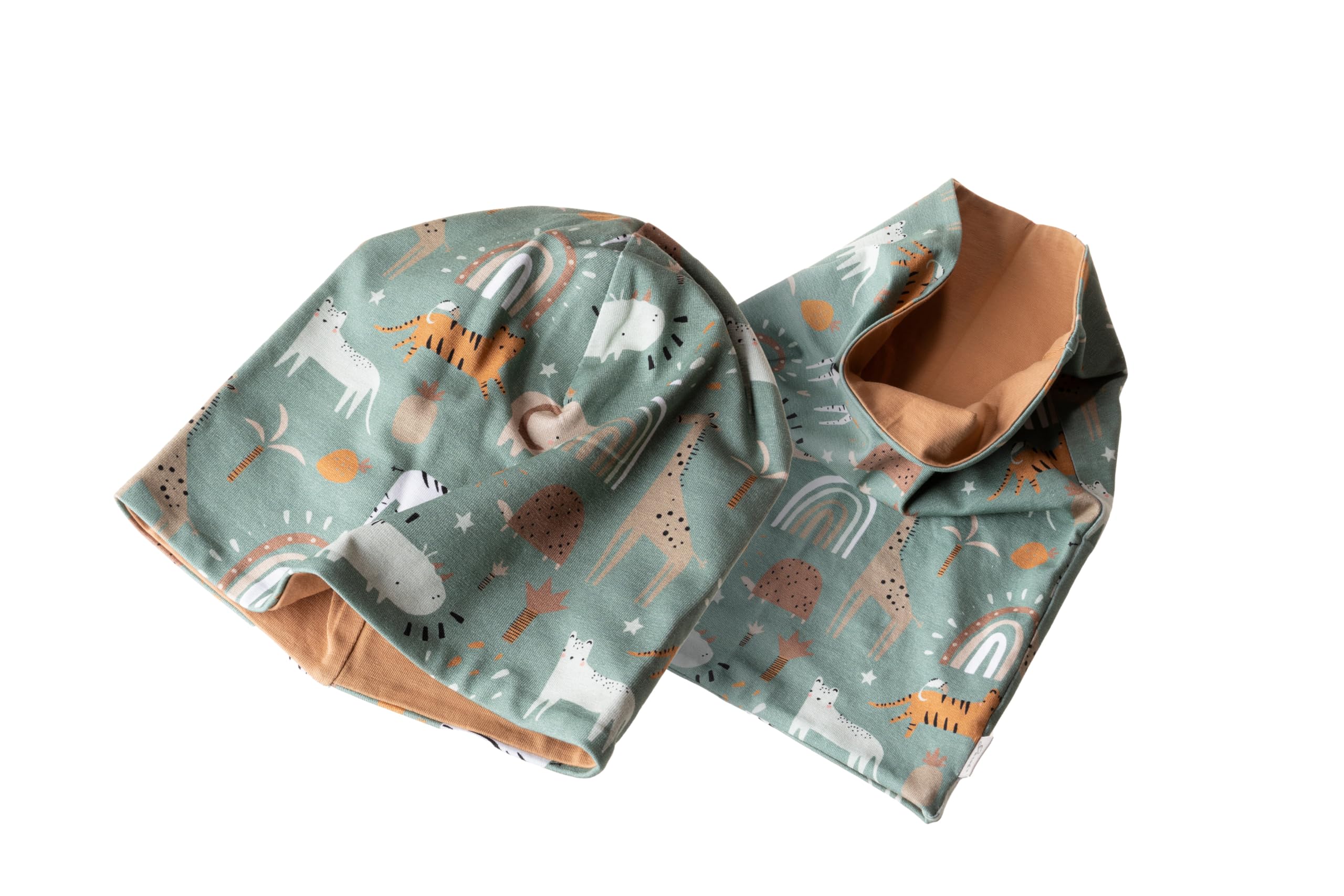 Jacob's - Die Babymoden-Manufaktur Baby Kinder Beanie Wendebeanie & Schlauchschal Safari im Set
