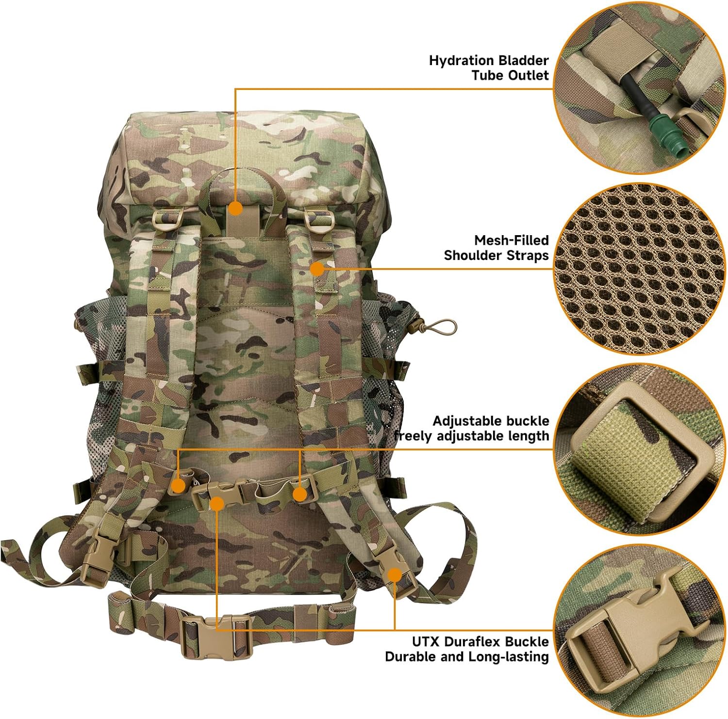 EXCELLENT ELITE SPANKER 40L Camping Hiking Backpack for Men and Women Tactical Military Backpack Large Rucksack Assault Pack Bag for Outdoor Camping, Hiking,Travel Backpacking(Multicam)