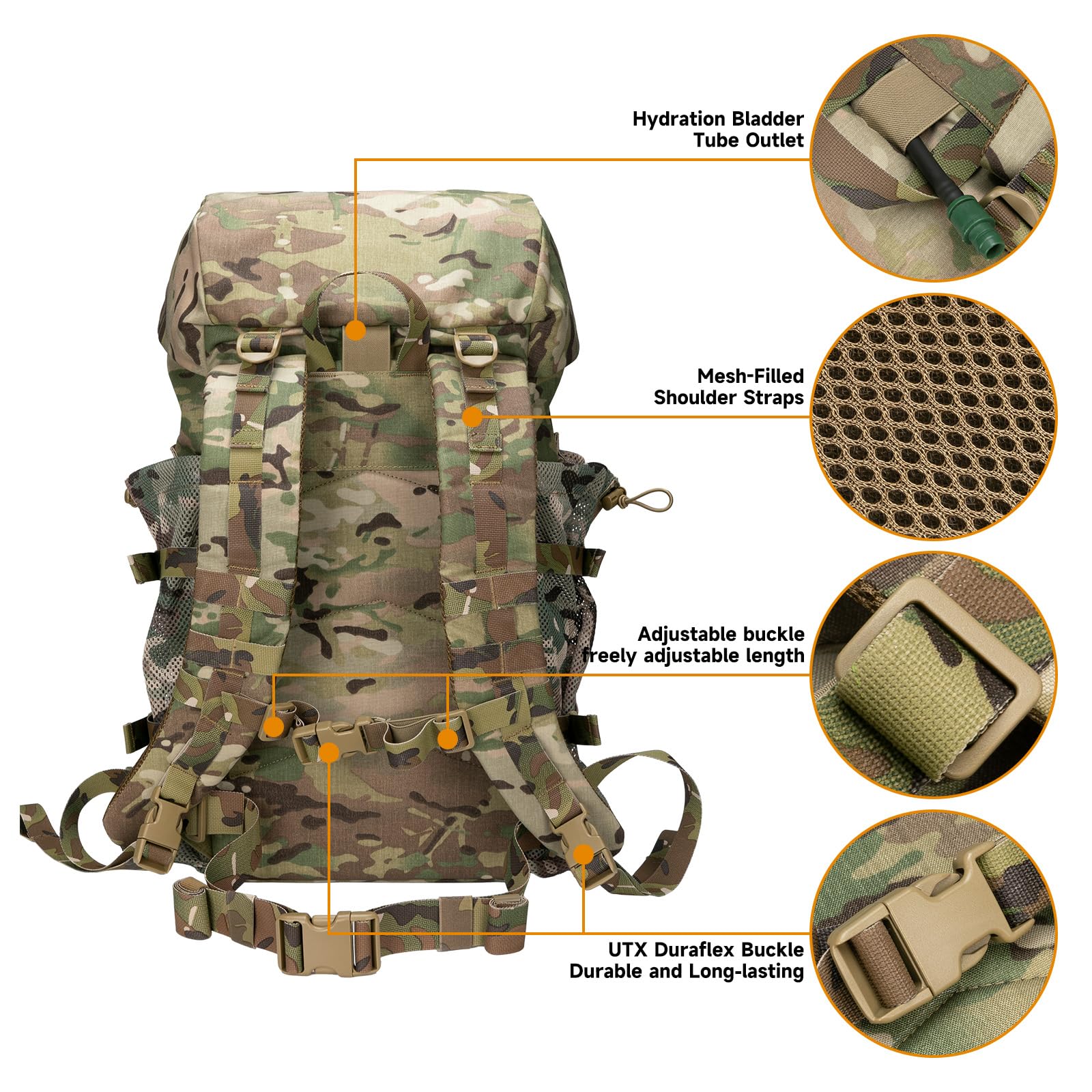 EXCELLENT ELITE SPANKER Plecak kempingowy, turystyczny, taktyczny, 40 l, duży plecak wojskowy na kemping, wędrówki i wycieczki z plecakiem (Multicam)
