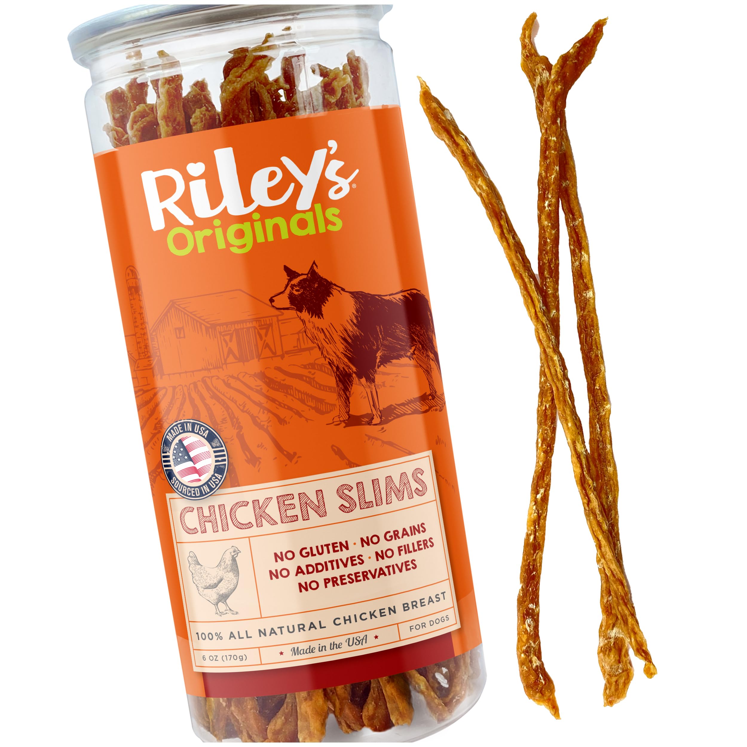 Riley's Chicken Sticks for Dogs - Natural USA Sourced Single Ingredient Dehydrated Real Meat Chicken Slims Jerky Treats, Made in The USA - 6 oz