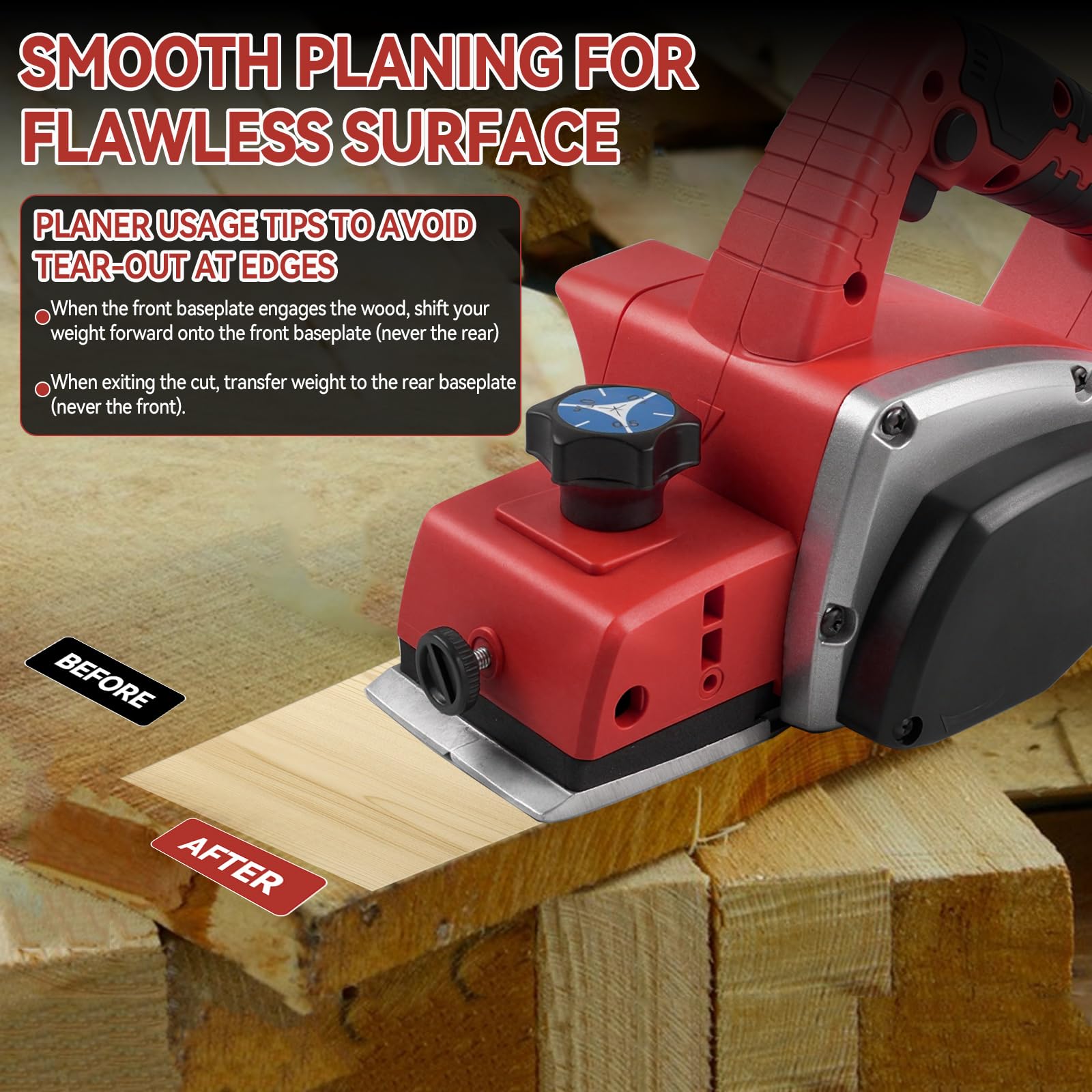 Pianatrice elettrica senza fili per legno compatibile con la batteria Milwaukee 18V, 15000RPM Pianatrice elettrica senza spazzole per la lavorazione del legno (Red)