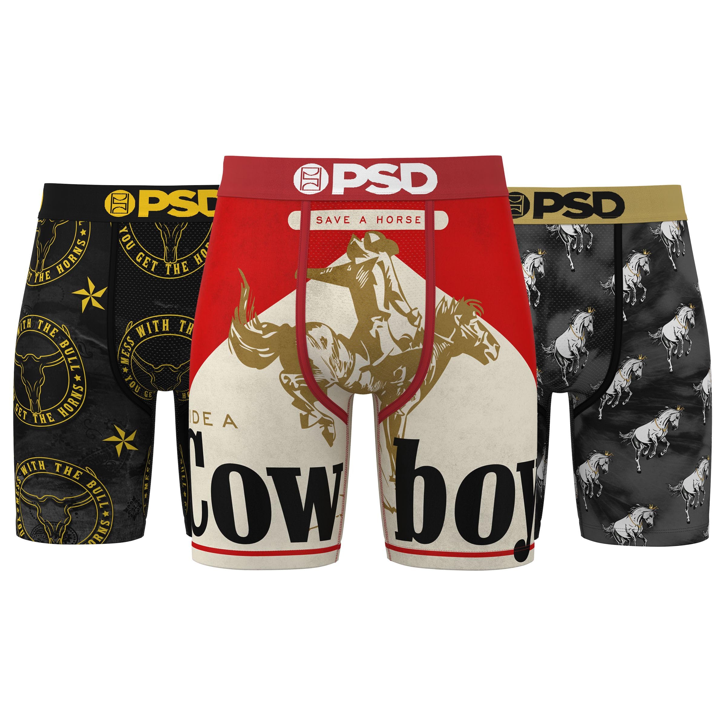 PSD Mens Underwear Western Graphic Print Boxer Briefs, Packs & Singles