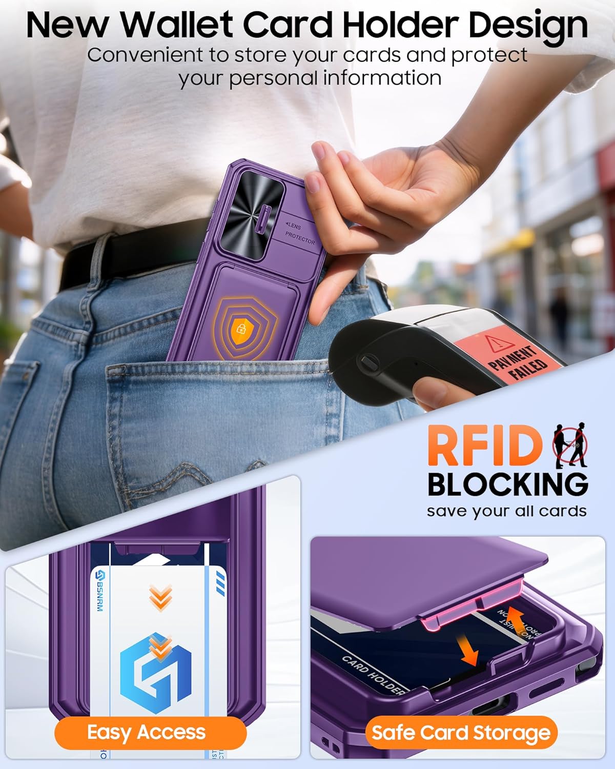 for Samsung Galaxy S26 Ultra Case with Screen Protector (2 Pack) Card Holder with RFID Blocking, Slide Lens Cover, Edge Raised, Rugged Heavy Duty Phone Cover Case for S26 Ultra, 2026, Purple