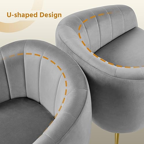 Miniatura 7 de Yaheetech - Silla decorativa acentuada, silla moderna de barril con patas de metal dorado, silla de acento acolchada para sala de Gris,Marfil