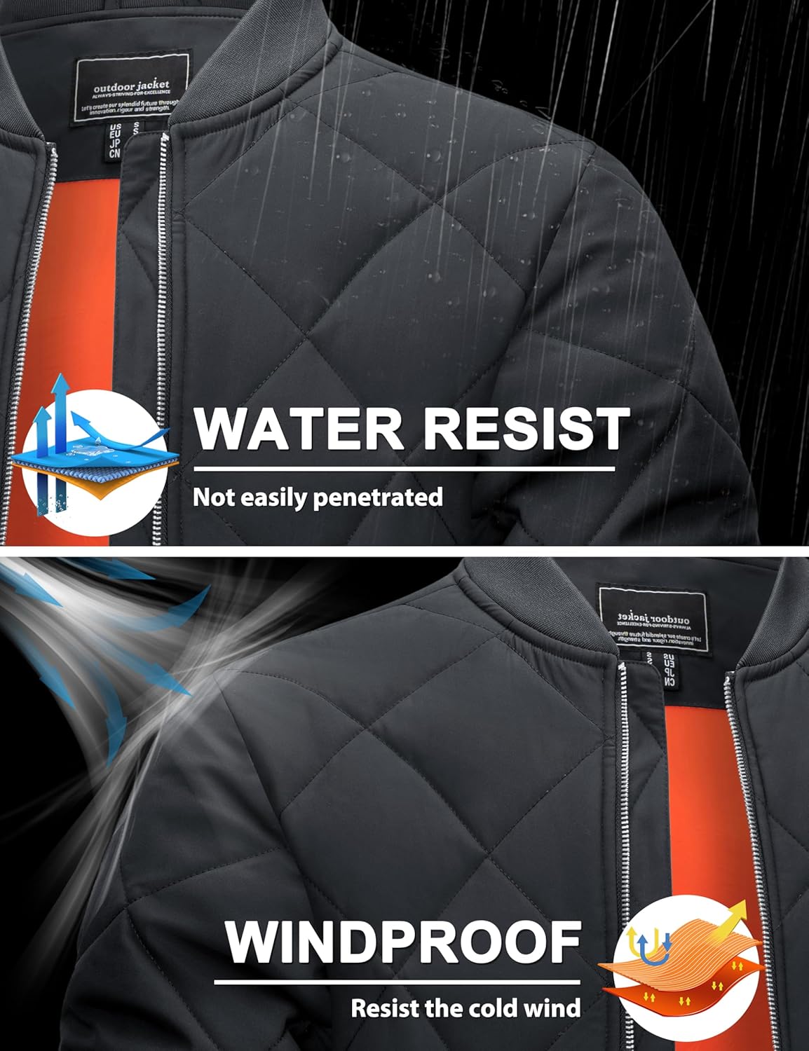 TACVASEN Men's Padded Jackets Winter Full Zipper Fleece Outwear Casual Windproof Bomber Varsity Coat - Image 4