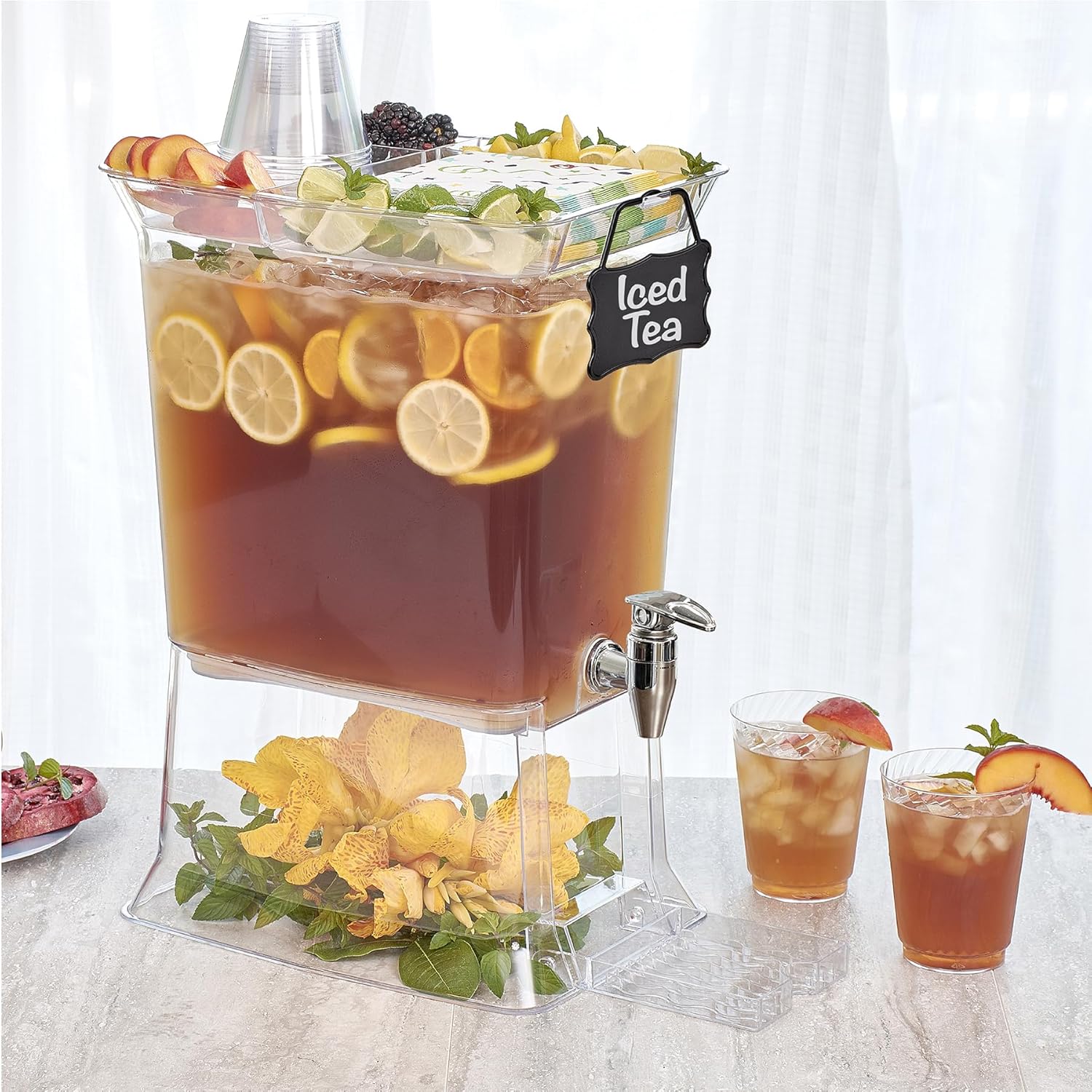 Buddeez Tritan Beverage Dispenser with Party Top Lid and Drip Tray - 3 Gallon Drink Dispenser - Drink Dispenser - BPA Free