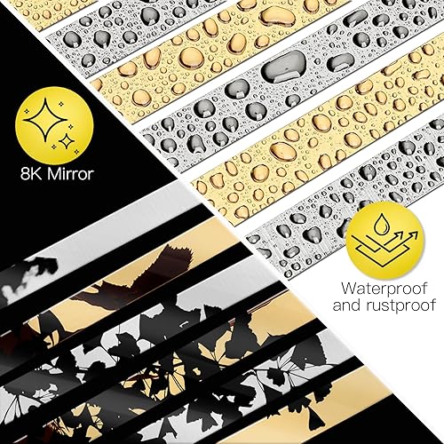 Miniatura 2 de Moldura de pared de 16.4 pies x 0.4 pulgadas, moldura para despegar y pegar, acabado metálico flexible y autoadhesivo para pared, espejo, muebles,