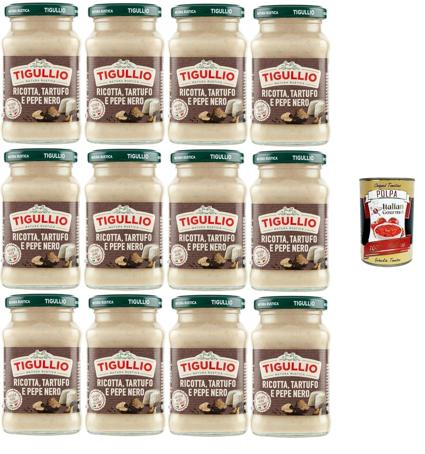 Italian Gourmet Bundle Sauce Ricotta Truffe et Poivre Noir 12 x 185 g, Sauce Crémeuse pour Pâtes, Tartinable et Gourmet, avec Ricotta, Truffe Noire et Poivre Noir + Italian Gourmet Polpa