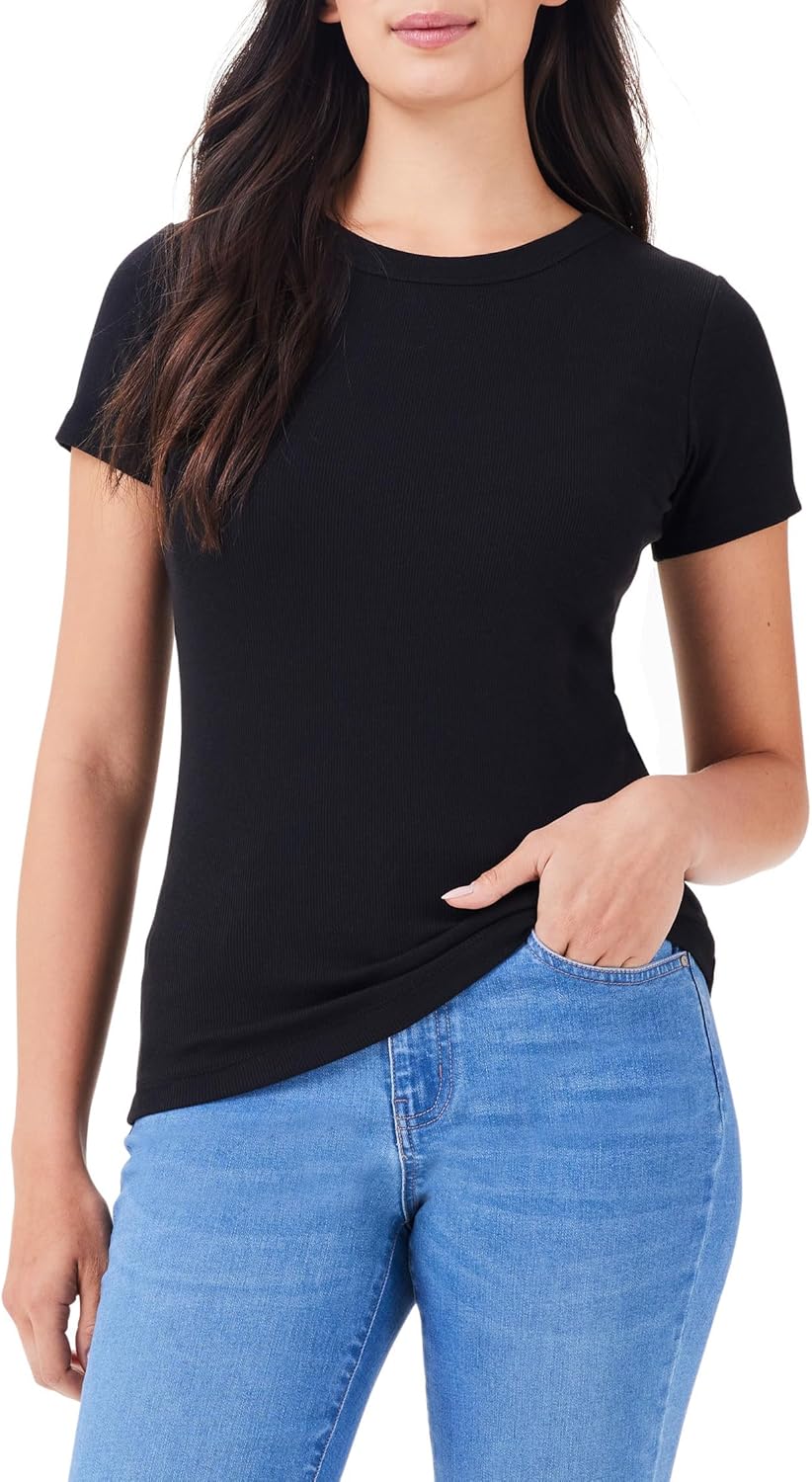 NIC+ZOE Womens Perfect Knit Rib Short Sleeve Crew Tee