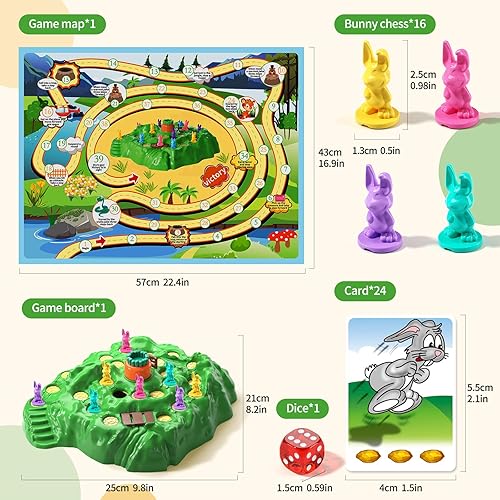 Miniatura 7 de TEMI Juego de trampa de conejo para niños de 3 años en adelante, juegos de mesa para niños y niñas, 1-4 jugadores, divertido juego familiar, juegos