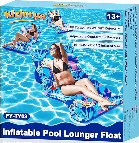 Miniatura 8 de Flotadores de piscina para adultos, silla de balsa flotante inflable con respaldo ajustable, portavasos para piscina, lago, fiesta en la playa,