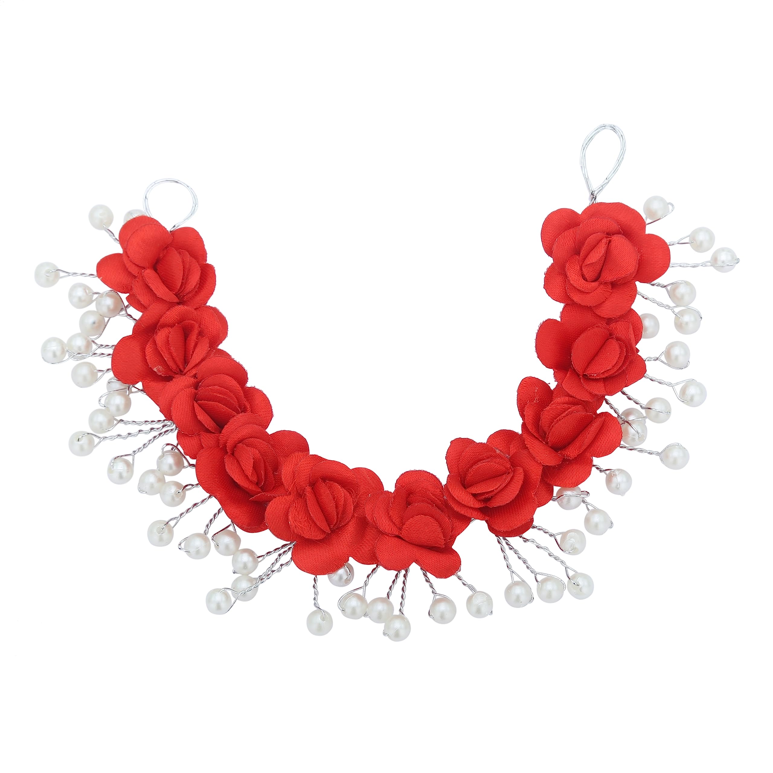 H.O.C Womens Metal Pearl Hair Gajra Clip | Pearl Embellishment Patterned Loop Style Application Fashionable Creative Women And Girls_White Pearls & Red Flowers (B0C7C4PR9P) Amazon Price History, Amazon Price Tracker