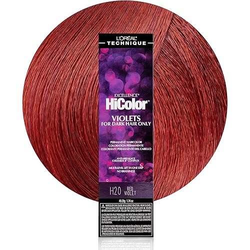 L'OREAL TECHNIQUE HiColor Violet & Black Shades Permanent Hair Color - Anti-Breakage Ceramide R Complex, Multi-Lift With No Brassiness, For Dark Bases and Long Lasting Color, H20 Red Violet