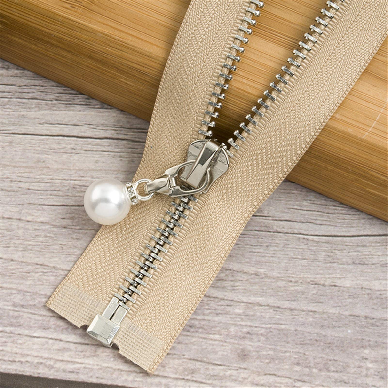 CFFQDQUANB Zipper for Bags, Zippers 1Pc 85cm 120cm 5# Pearl Metal Zipper,for Sewing Clothes Zips,(Khakisilver85cm)