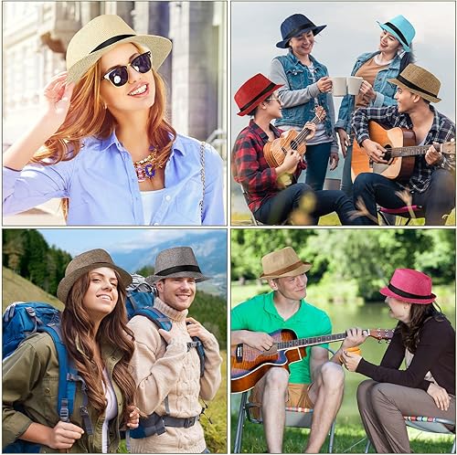 Miniatura 7 de 22 sombreros de paja para hombres y mujeres, sombreros cubanos a granel, sombreros de fiesta, sombrero de Panamá, gorras de ala corta, sombreros de