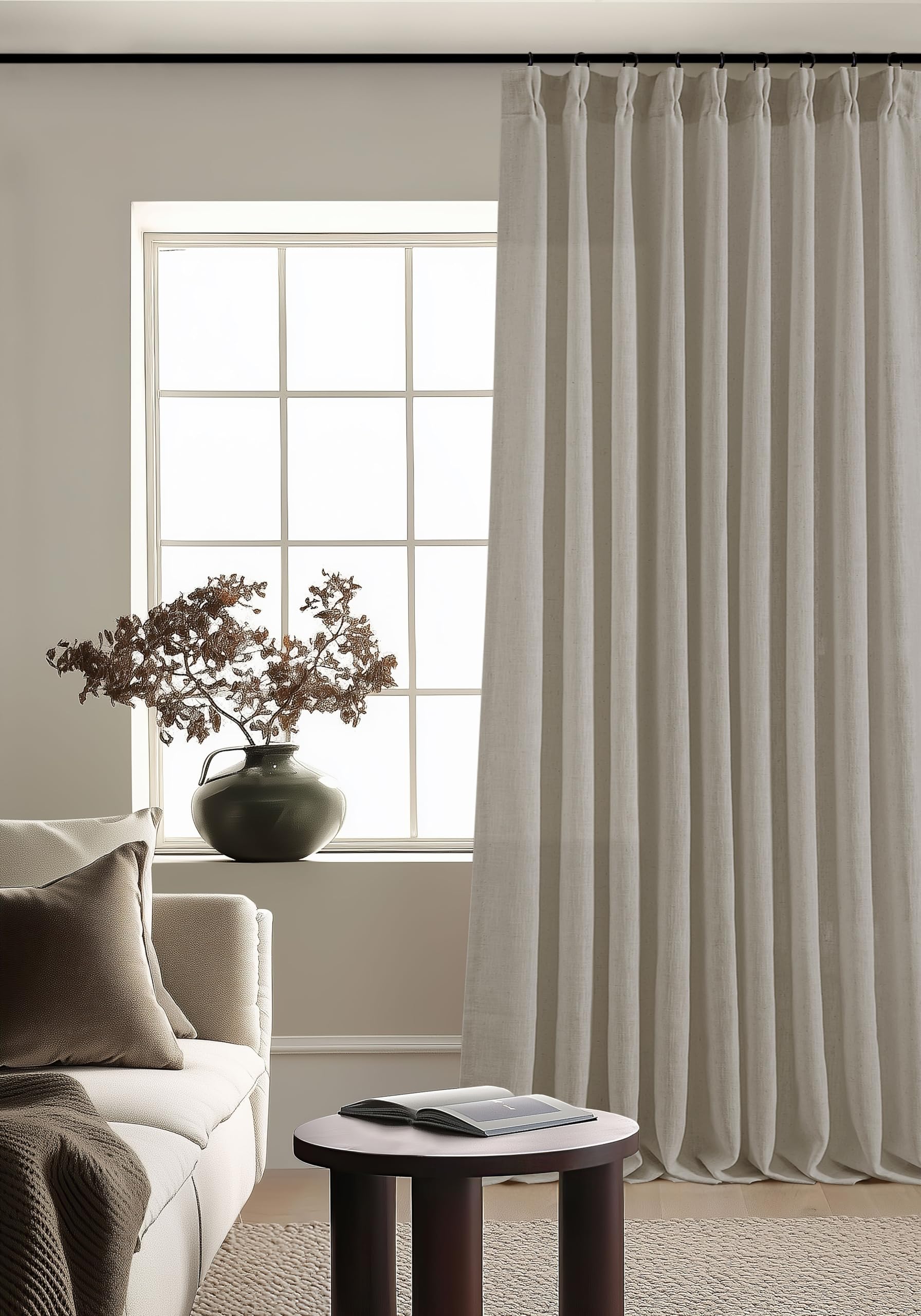 Burlywood Taupe Pinch Pleated Linen 108 Inch Curtains 60 Inch Width 1 Panel — image 1