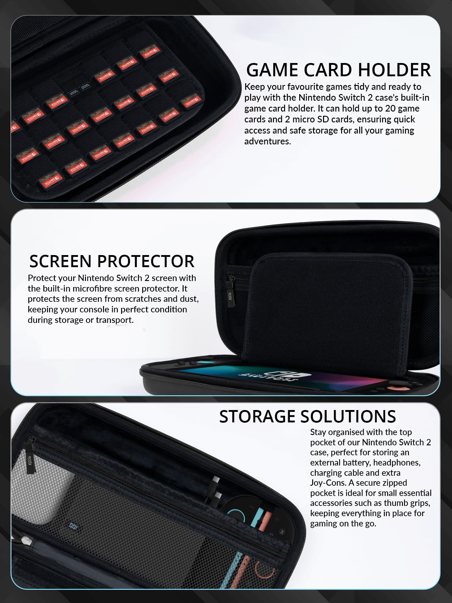 Orzly Accessori per Switch 2 – Custodia e Pellicola Protettiva per Nintendo Switch 2 (2025), Cavo di Ricarica, Porta Giochi, Custodia con Impugnatura Comfort, Cuffie e Altro – Edizione Regalo - 5