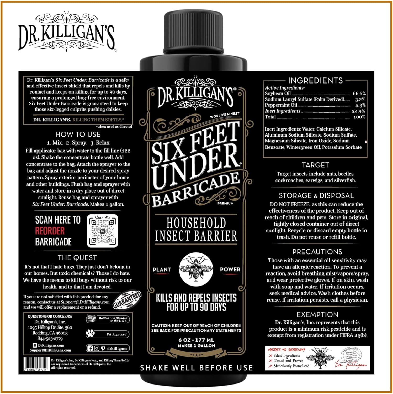 Dr. Killigan's Six Feet Under: Barricade Pest Spray – Bug Barrier for Homes, Minimum Risk Formula Kills Insects on Contact, Helps Deter New Infestations, Creates a Protective Barrier for Your Home
