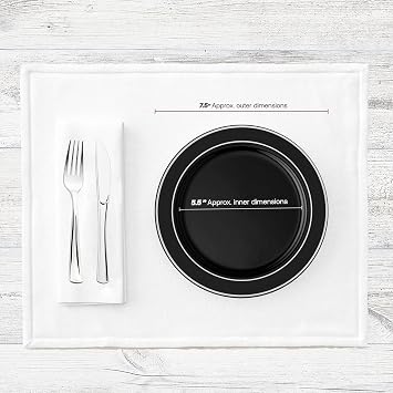 Smarty Had A Party Dinnerware Set for 120 Guests, Black with Silver Rim 7.5 Inch Salad Plates, Elegant Disposable Plates
