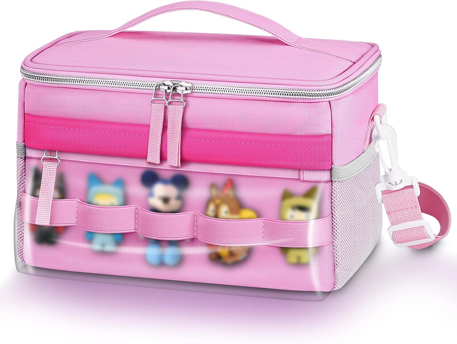 Travel Bag for Toniebox 2&1 and Yoto Player, Large Capacity Audio Player Carry Case, With Transparent Bag for Tonies Figures, Mesh Pocket for Player Cards and Creative Tonies Characters, Pink