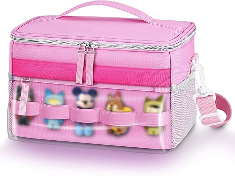 Travel Bag for Toniebox 2&1 and Yoto Player, Large Capacity Audio Player Carry Case, With Transparent Bag for Tonies Figures, Mesh Pocket for Player Cards and Creative Tonies Characters, Pink