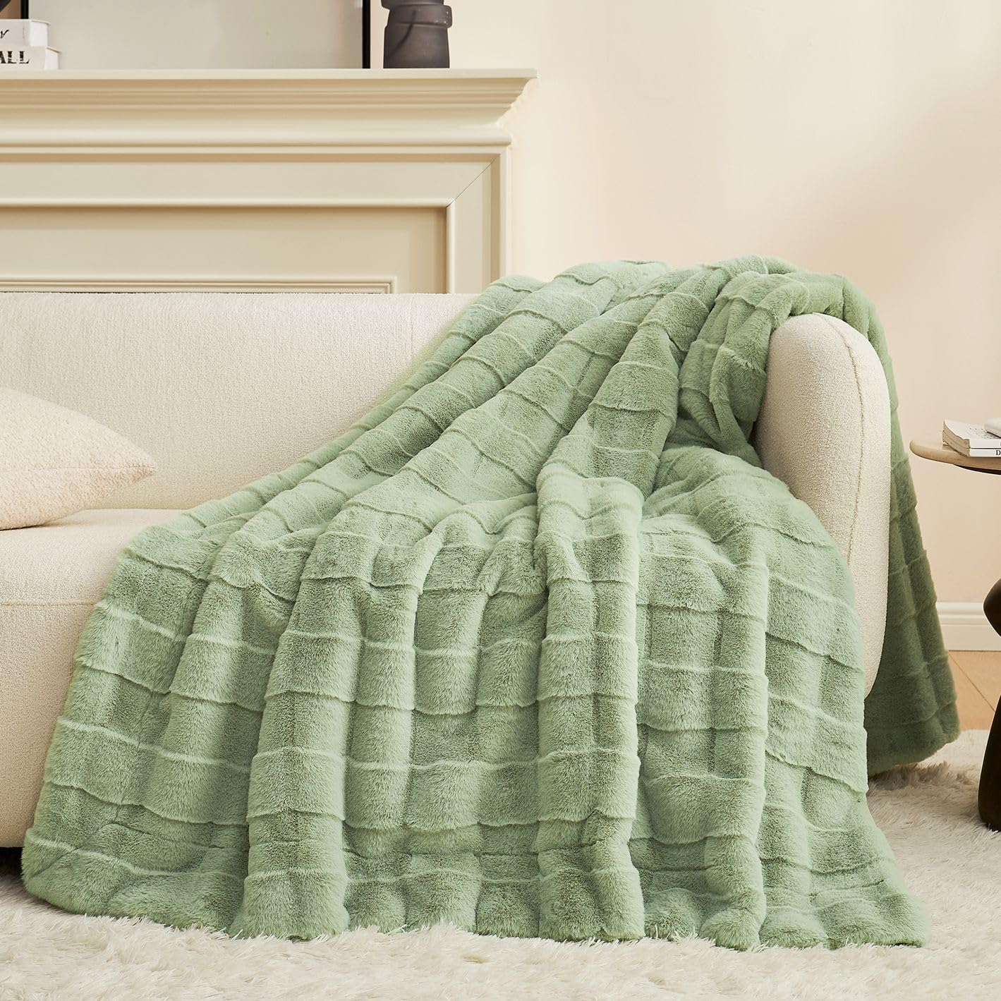 Cozy Bliss Fluffy Faux Fur Throw Blanket for Couch,Warm Cozy Soft Green Throw Blankets for Sofa Bed Living Room,50x60 Inches - Image 3