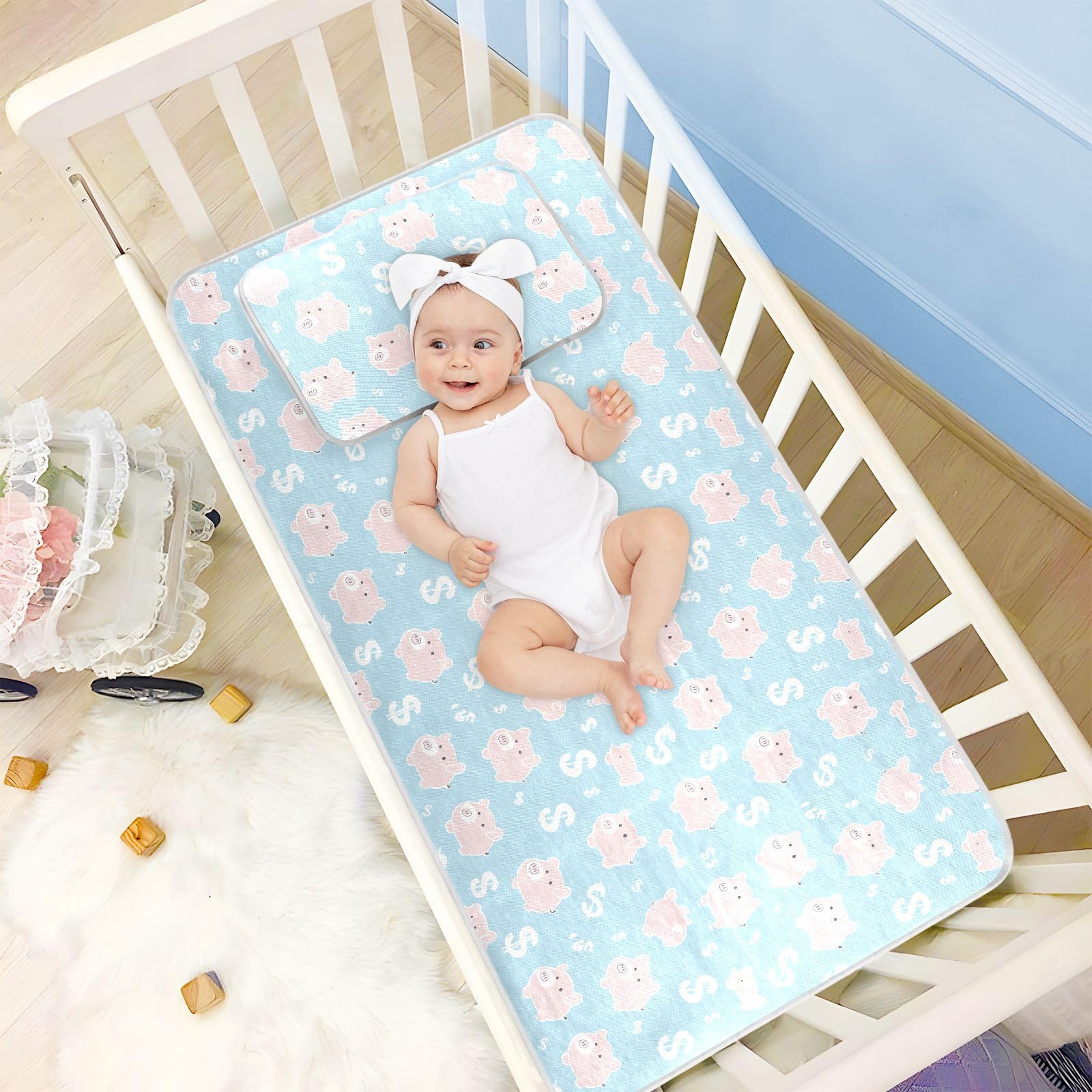 Surmatelas rafraîchissant pour bébé 71,1 x 132,1 cm, coussinets lavables pour bébé et enfant