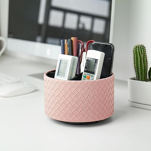 Miniatura 5 de Hennaja Organizador Redondo de Cuero para Suministros de Arte, Soporte para Control Remoto, Rotación de 360 Grados, Soporte Multifuncional para