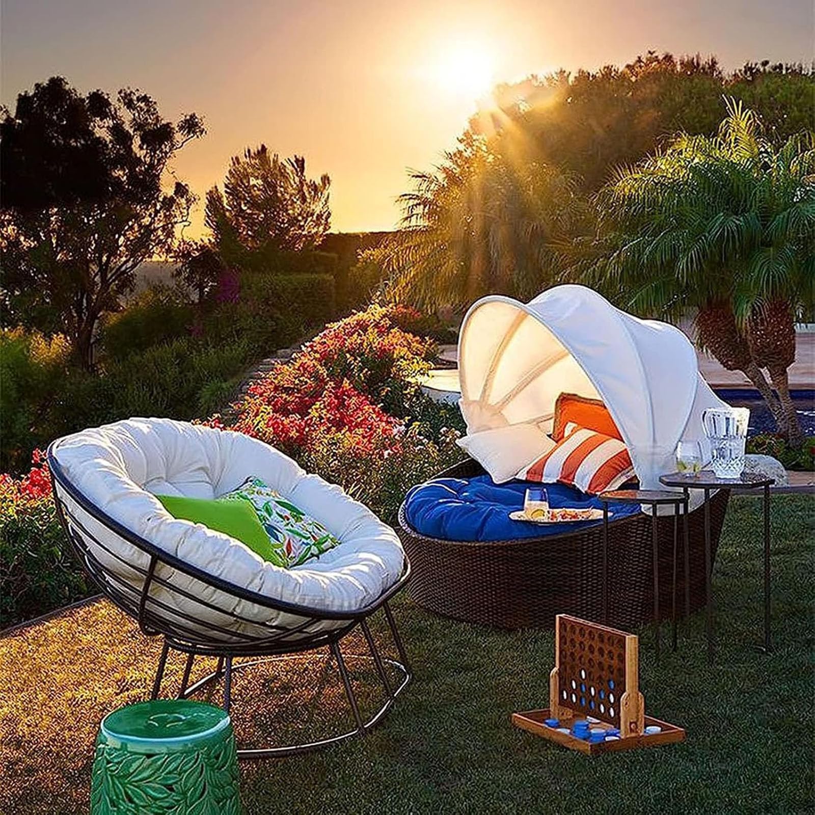 ZTGL Rund Groß Papasan Sitzkissen 160/170/180 cm, Papasansessel Kissen Outdoor Wasserdicht, Verdickt Polster Bodenkissen für Schwenksessel, Indoor Polyrattan Sessel Kissen,Dark Gray,160 * 160CM