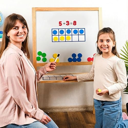 Miniatura 2 de Simply magic 48 marcos magnéticos de diez marcos – Manipulativos matemáticos para aula primaria y jardín de infantes – 4 diez marcos y 44 contadores