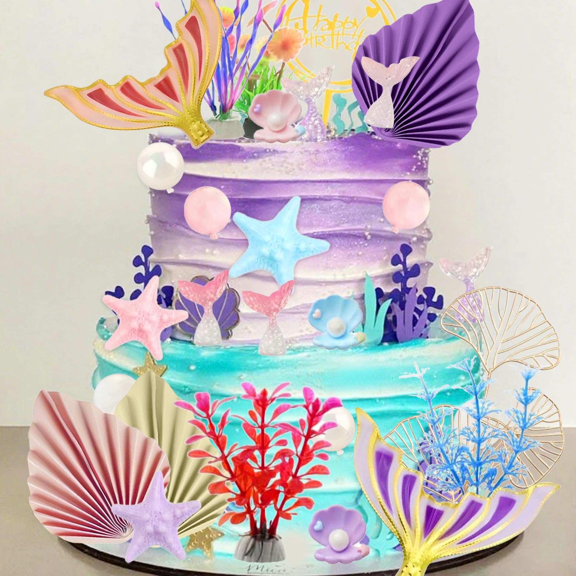 32PCS Mermaid Tail Cake Topper Under the Sea Cake Decoration Seashell Cupcake Topper Mermaid Tail Cupcake Topper Mermaid Party Supplies