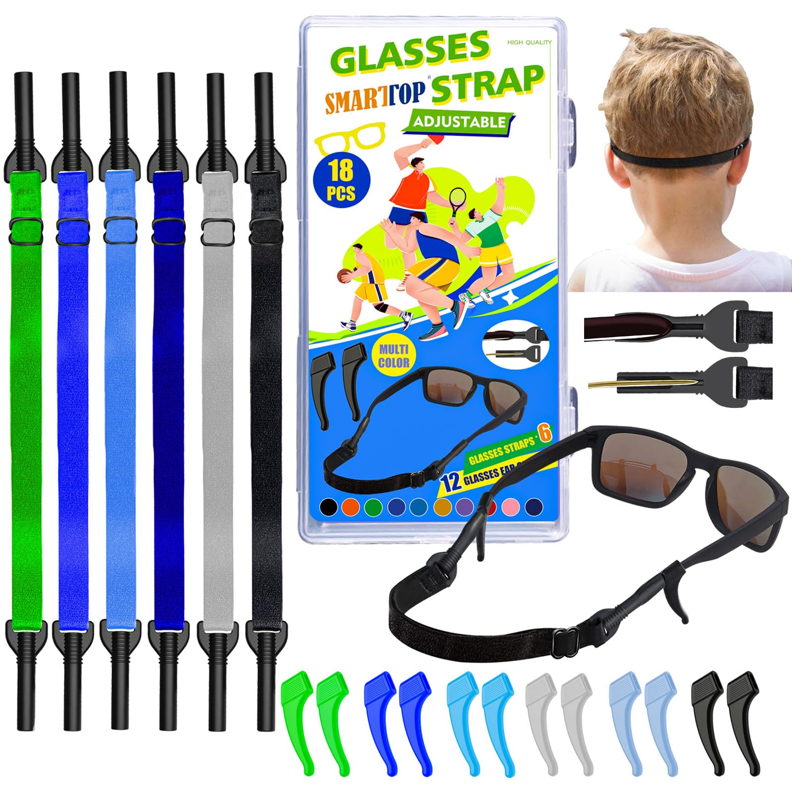 kids eye glass Strap with storage box No Tail sunglass Strap Eyeglass Holder Around Neck-Adjustable Eyewear Retainer
