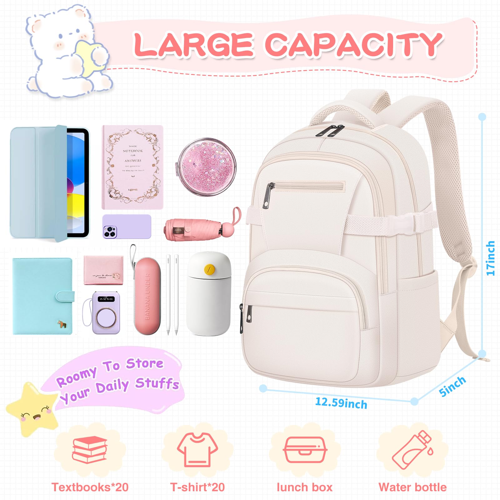 AFGWK Cute Backpack for School Girls Kids Aesthetic School Bag Backpack for Women Travel Laptop Child Bookbags
