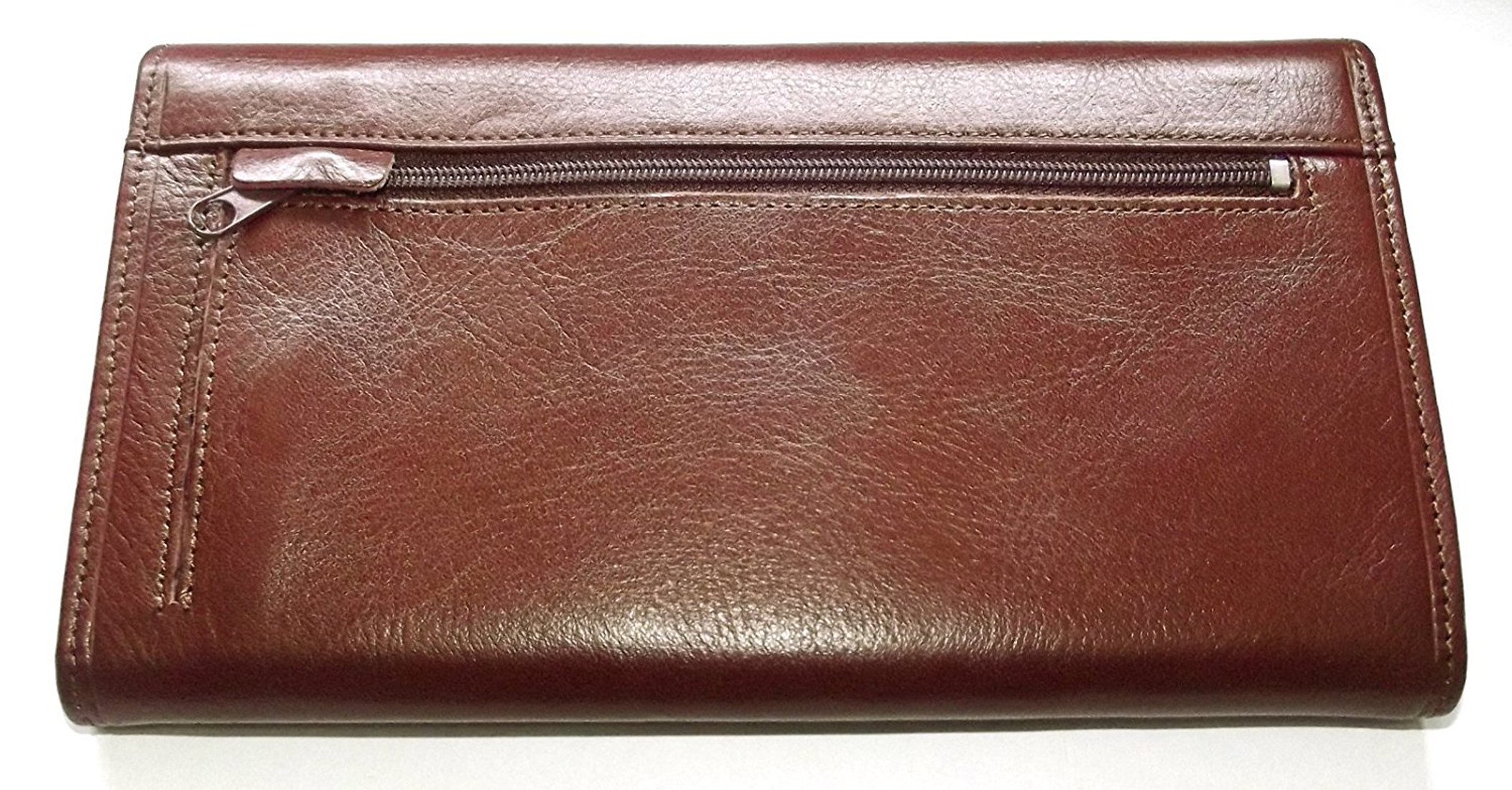 Porte Feuille chéquier Carte Monnaie Homme/Femme Cuir Vachette Marron 20 x 11 cm