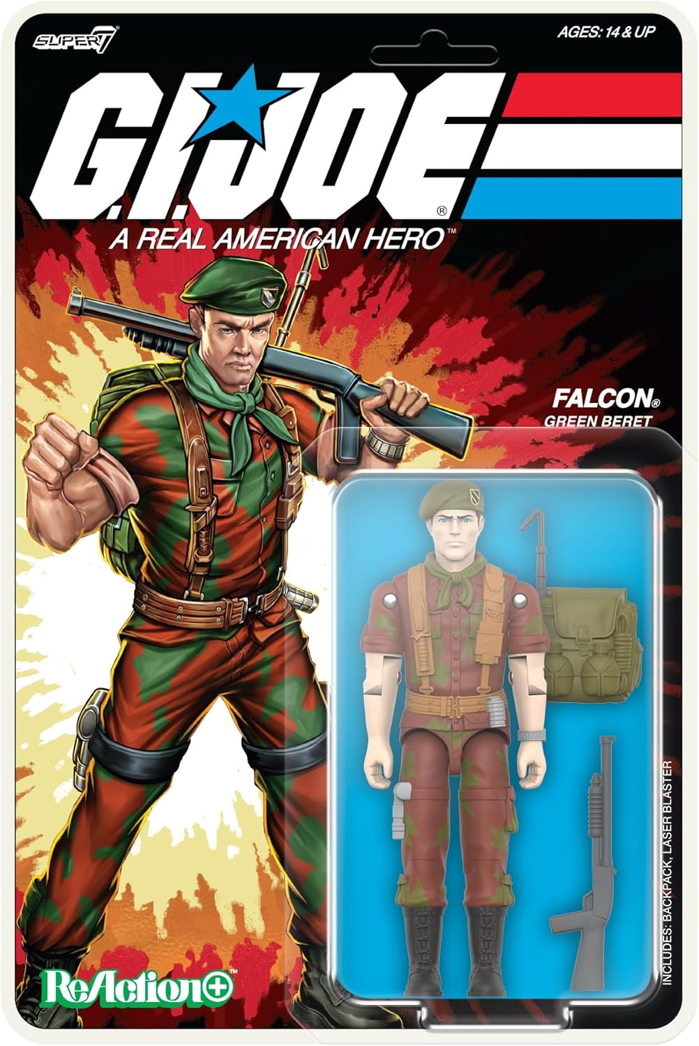 Super7 Reaction+ G.I. Joe Lt. Falcon (Movie Collection) - 3.75" G.I. Joe Action Figure with Accessories - Classic Cartoon Collectibles and Retro Toys