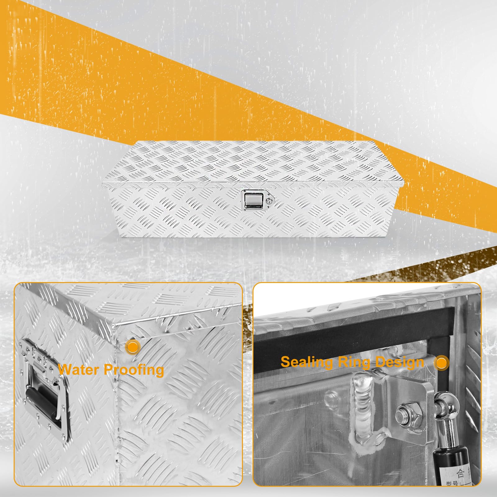 Cassetta degli attrezzi per camion da 99 cm, in alluminio resistente, placcata a strisce, impermeabile, per camper, rimorchi, con maniglia laterale e chiavi di blocco, 99 x 33 x 25 cm