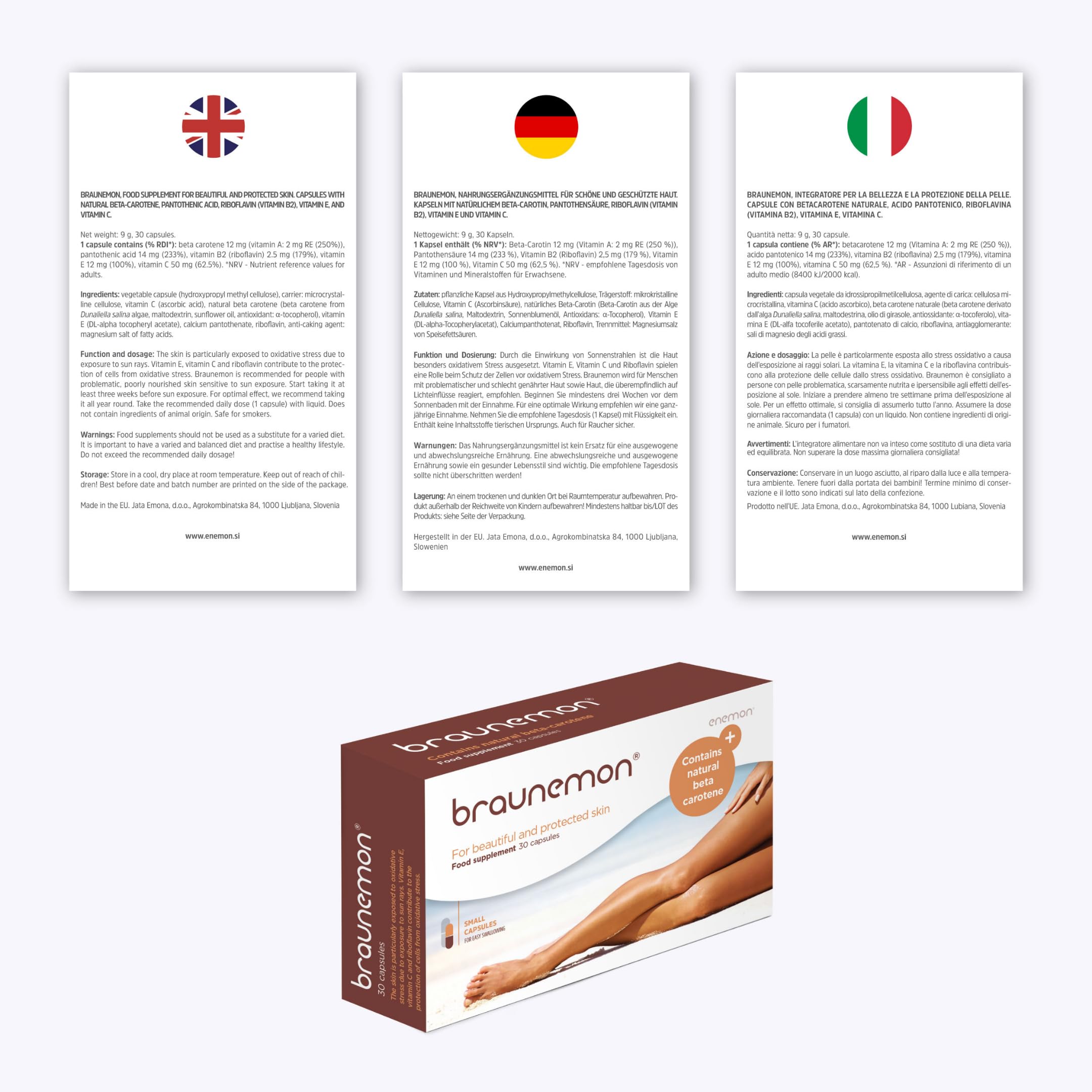Braunemon – Bräunungskapseln mit natürlichem Beta Carotin, Hoher Pantothensäuregehalt und Vitaminen – 30 Selbstbräuner-Kapseln