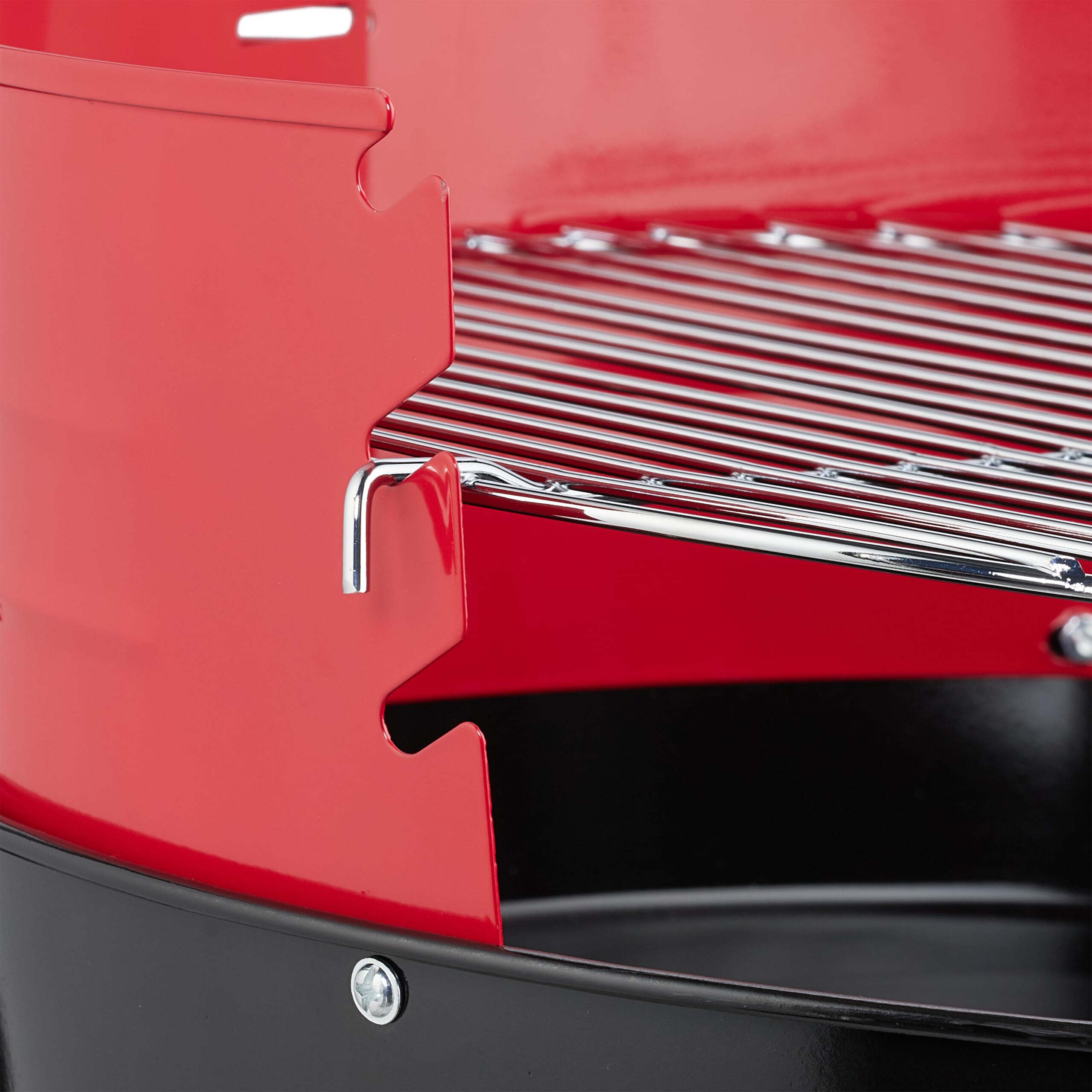 Relaxdays Barbecue Charbon de Bois Ø 42 cm, Grill Rond sur Roues, Protection Contre Le Vent, Noir/Rouge