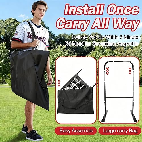 Miniatura 7 de MONOJOY Red de lanzamiento de béisbol red de lanzamiento de 9 agujeros con zona de ataque redes de lanzamiento de sóftbol ajustables incluye bolsa