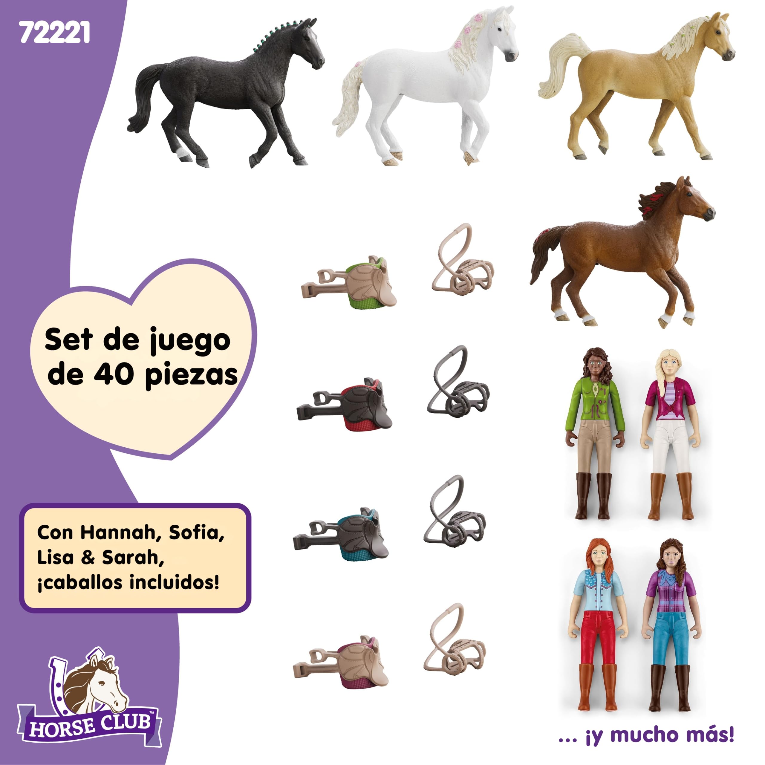 Schleich Horse Club | Paseo a Caballo 72221 | 4 Figuras móviles y 4 Caballos | Regalo para niñas y niños | Juguete de Caballos para niños a Partir de 5 años | Set de 40 Piezas | Exclusivo en Amazon
