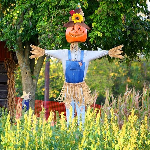 Miniatura 6 de Yewong Juego de 7 accesorios para disfraz de espantapájaros, sombrero de espantapájaros con popote de rafia, accesorio para fiesta de cosecha de
