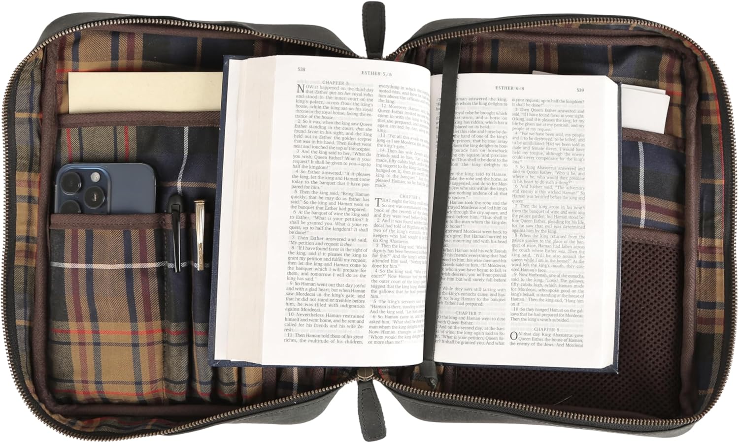 Leather Bible Cover for Men & Women – Zippered Bible Case with Handle, Note & Pen Organizer – Fits Large Study Bible – 11.5x8.5 Inch (Black)