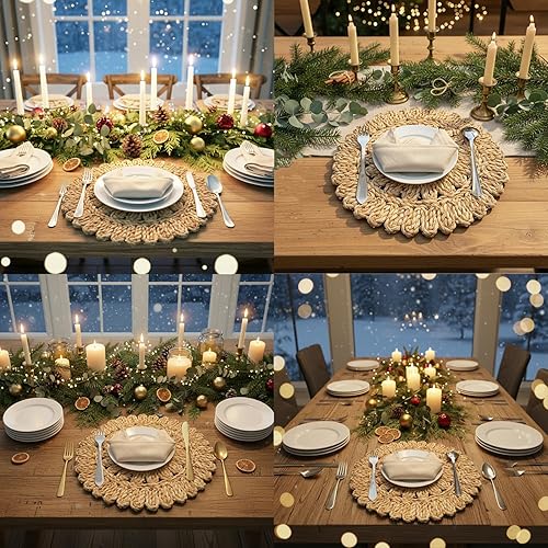 Miniatura 9 de Manteles individuales redondos de cáscara de maíz de 13.8 pulgadas  Tapetes de mesa de ratán tejido bohemio  Cargadores de platos de primavera