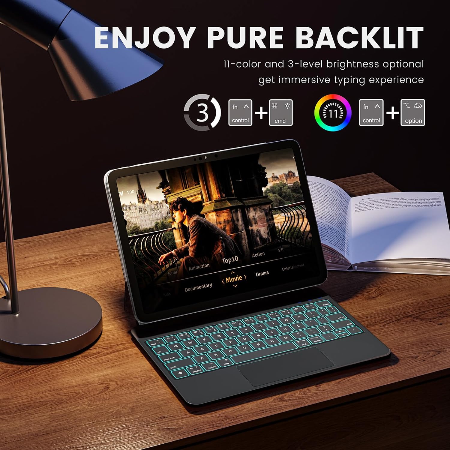 for iPad 11th(A16, 2025)/10th Generation Case with Keyboard, Magic Keyboard 2022, Springy Backlit Keys, Stain-Resistant Surface, Multi-Touch Trackpad,Black - Image 4