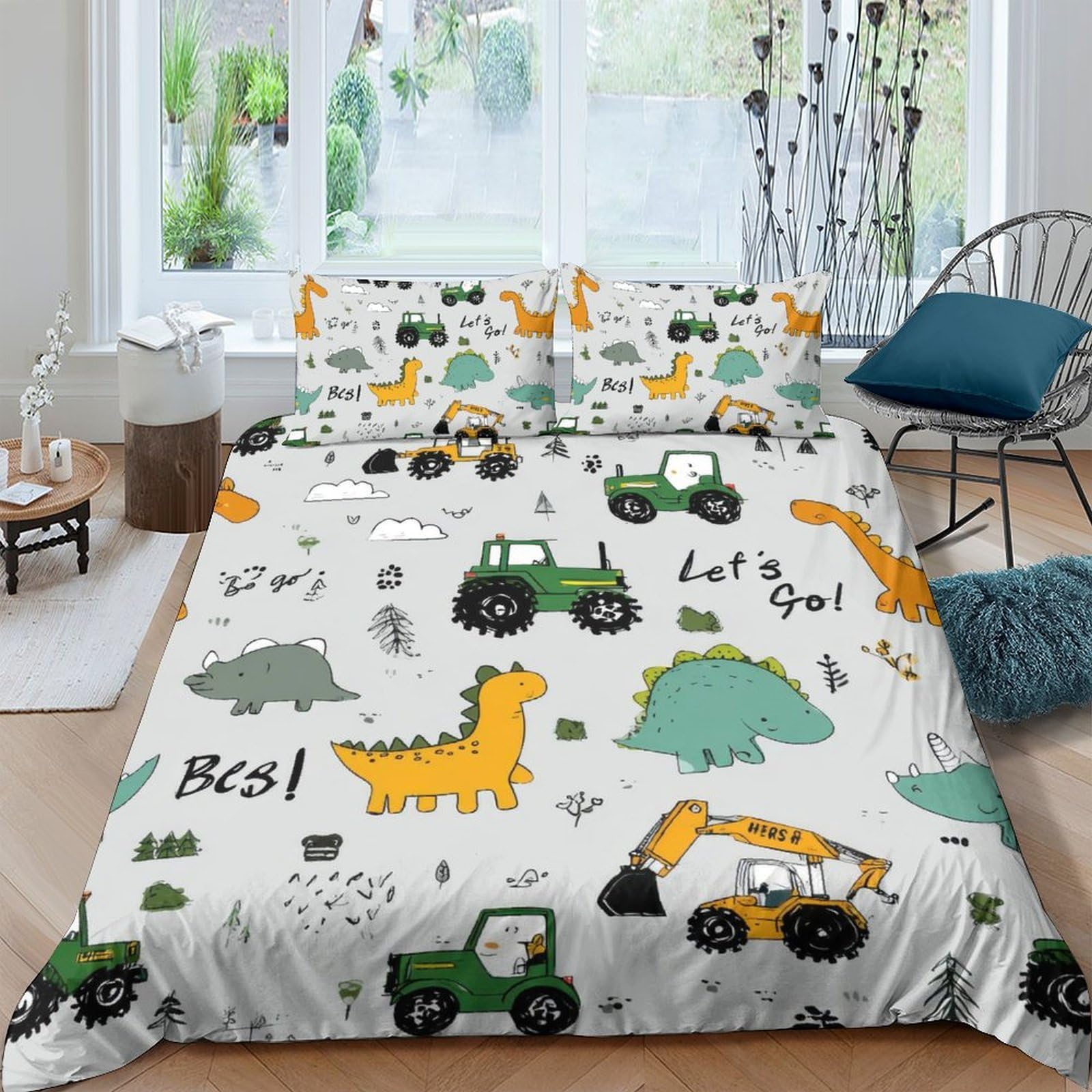 Ctjqhvkz Style-4 3D Printed Dinosaur Construction Fitted Sheet Microfiber Soft Breathable Animal Tractor Bed Cover For Bedroom Dorm Decor Single（135X200cm）