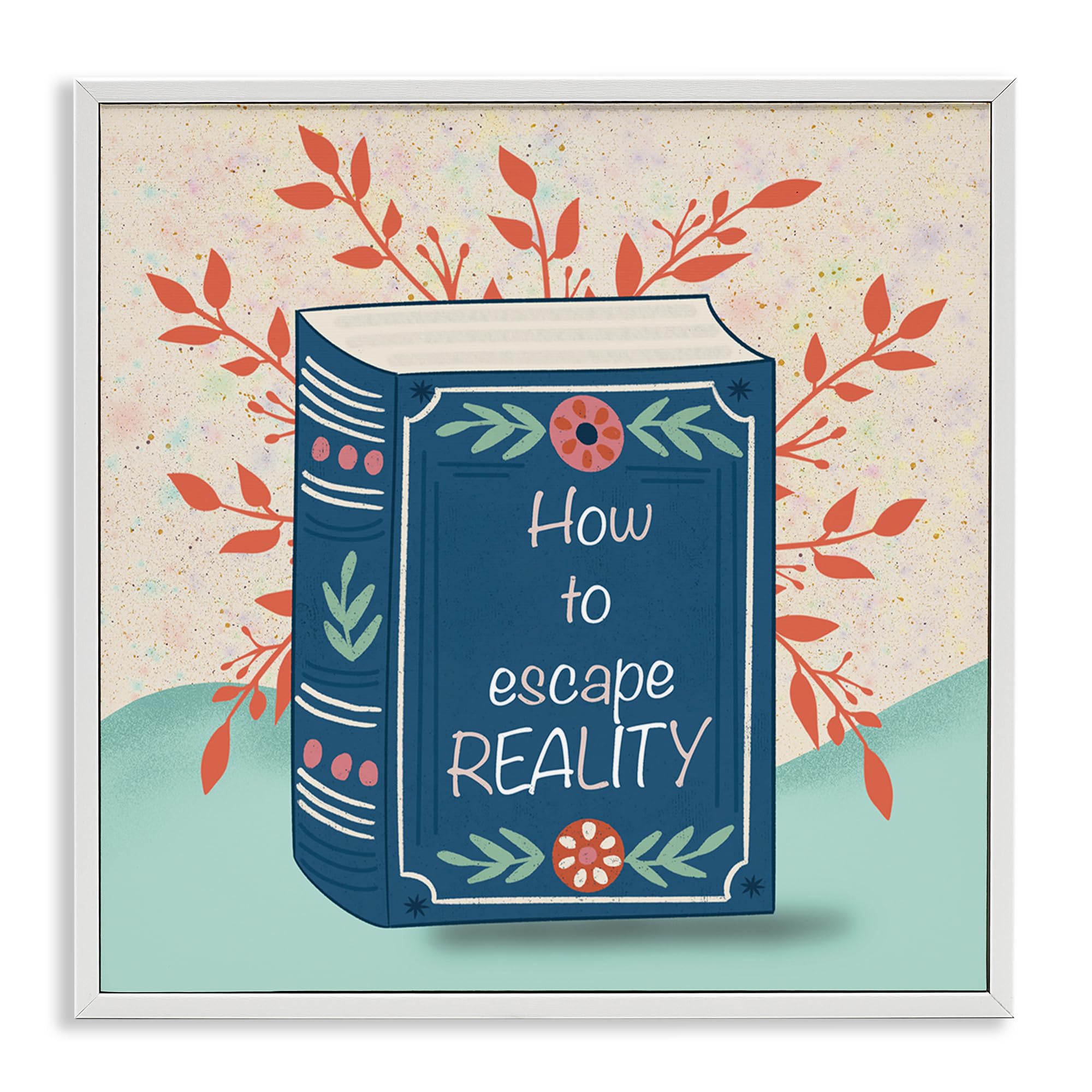 Stupell Industries Coastal White (Textured) How To Escape Reality Bookish, 24 X 24 Inch Framed Giclée Print