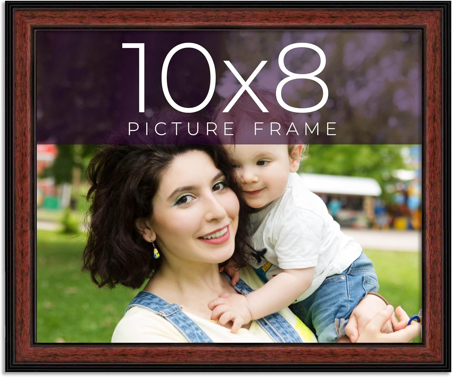 10x8 Frame Executive Brown Round Mahogany Finish Solid Wood Picture Frame | 1.25 Inch Moulding Width | Seeley Frame Complete with UV Acrylic Plexiglass, Foam Board Backing & Hanging Hardware
